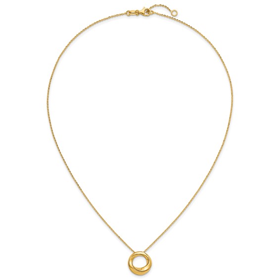 Leslie's 14K Polished Circle Pendant on Dia-cut Chain w/1in ext. Necklace