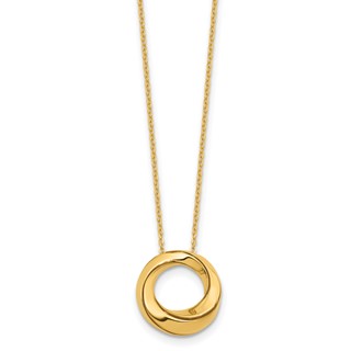 Leslie's 14K Polished Circle Pendant on Dia-cut Chain w/1in ext. Necklace