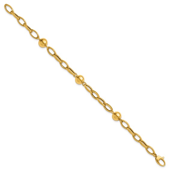 Leslie's 14K Polished Station Beads Fancy Link Bracelet