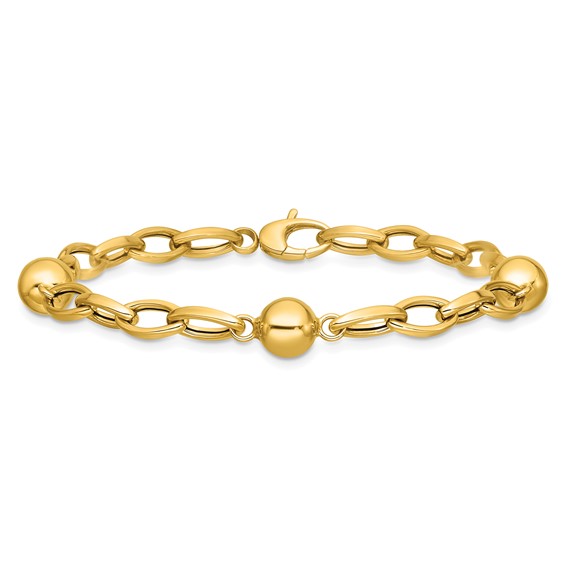 Leslie's 14K Polished Station Beads Fancy Link Bracelet