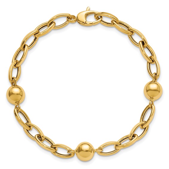 Leslie's 14K Polished Station Beads Fancy Link Bracelet