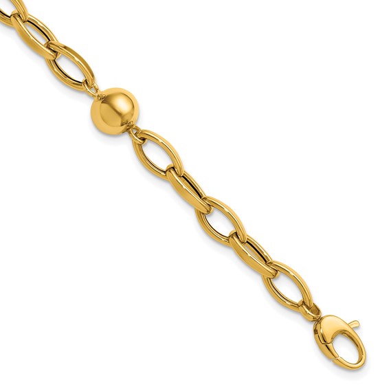 Leslie's 14K Polished Station Beads Fancy Link Bracelet