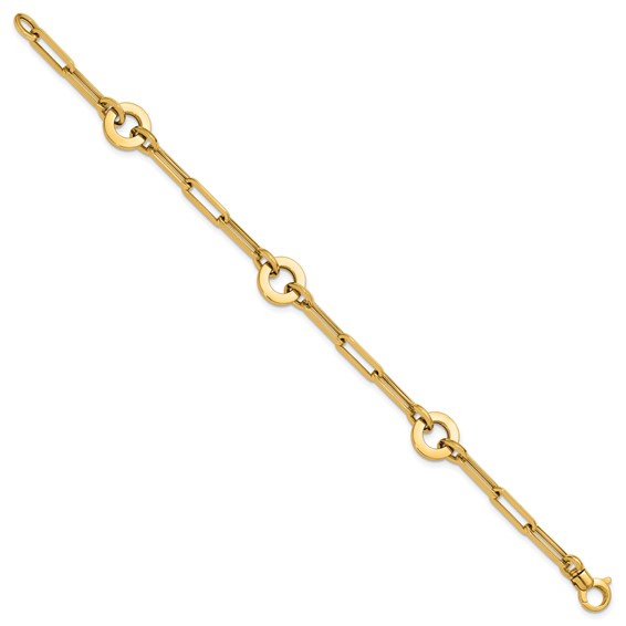 Leslie's 14K Polished Circle Station Paperclip Link Bracelet