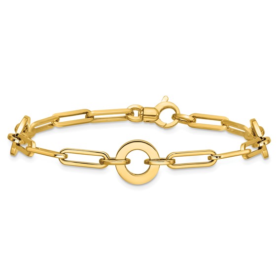 Leslie's 14K Polished Circle Station Paperclip Link Bracelet