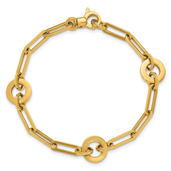 Leslie's 14K Polished Circle Station Paperclip Link Bracelet
