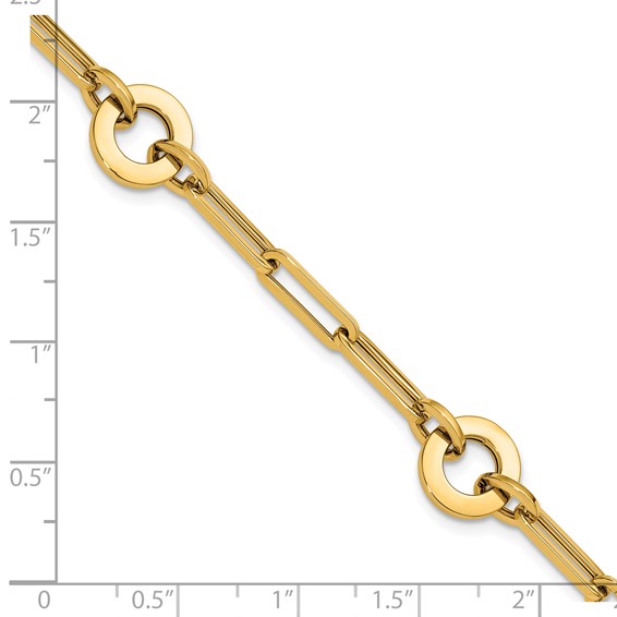 Leslie's 14K Polished Circle Station Paperclip Link Bracelet