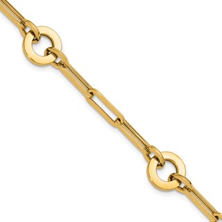 Leslie's 14K Polished Circle Station Paperclip Link Bracelet