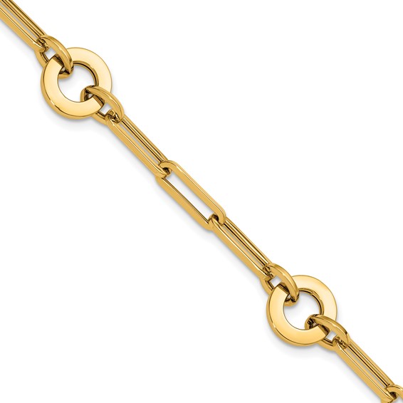 Leslie's 14K Polished Circle Station Paperclip Link Bracelet