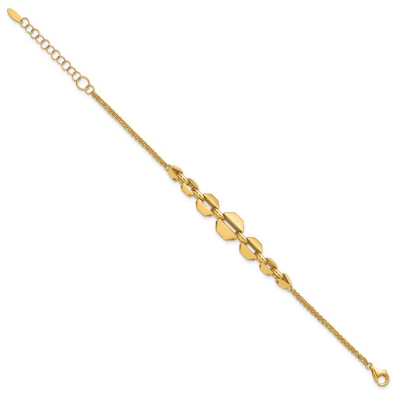 Leslie's 14K Polished  2-Strand Geometric Link with 1in ext. Bracelet
