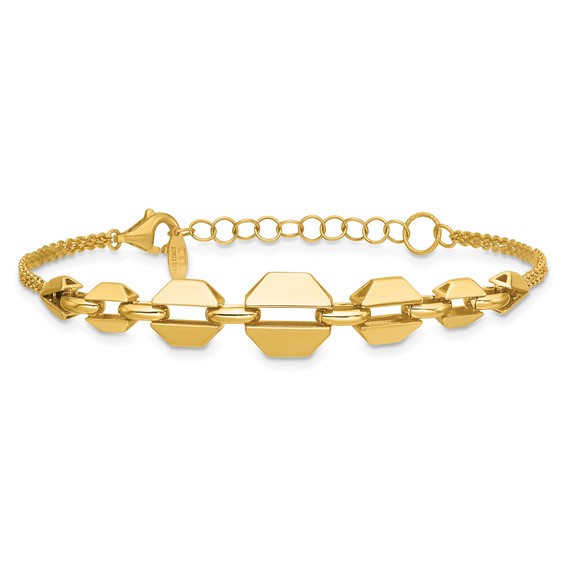 Leslie's 14K Polished  2-Strand Geometric Link with 1in ext. Bracelet