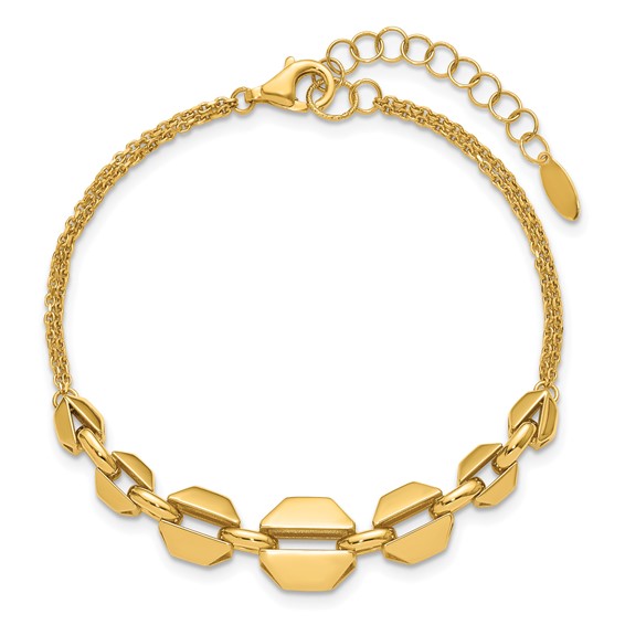 Leslie's 14K Polished  2-Strand Geometric Link with 1in ext. Bracelet