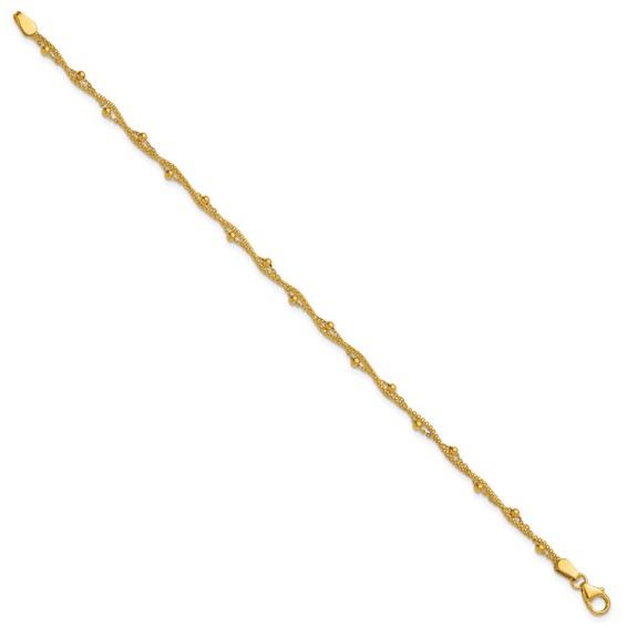 Leslie's 14K Polished and Textured Twisted Beaded Bracelet