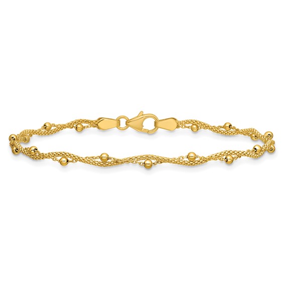 Leslie's 14K Polished and Textured Twisted Beaded Bracelet