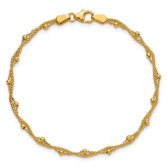 Leslie's 14K Polished and Textured Twisted Beaded Bracelet