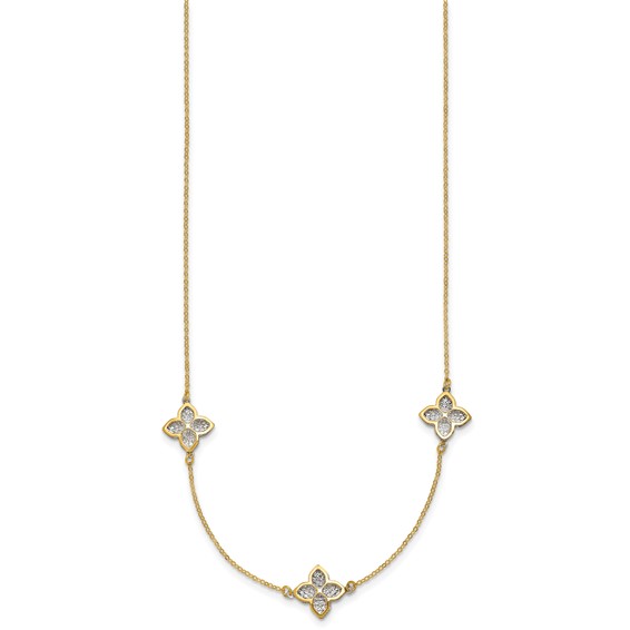 Leslie's 14K Polished w/White Rhodium D/C Clover Station Necklace