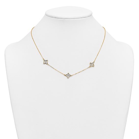 Leslie's 14K Polished w/White Rhodium D/C Clover Station Necklace