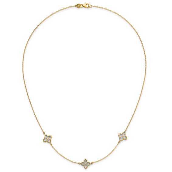 Leslie's 14K Polished w/White Rhodium D/C Clover Station Necklace