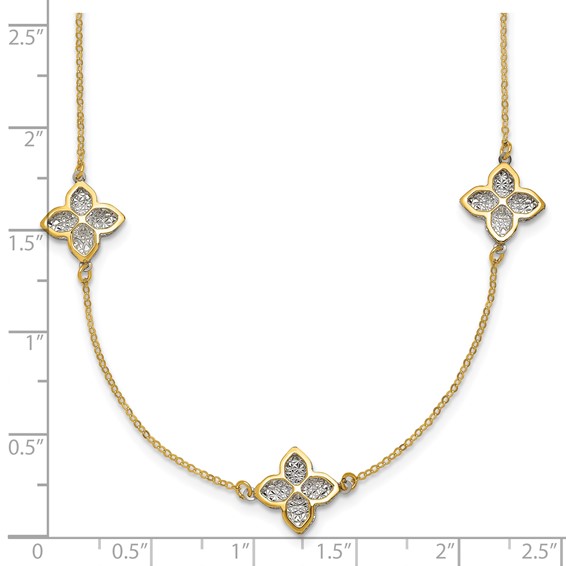 Leslie's 14K Polished w/White Rhodium D/C Clover Station Necklace