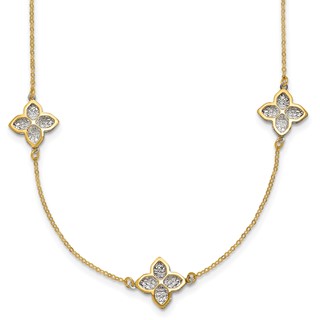 Leslie's 14K Polished w/White Rhodium D/C Clover Station Necklace