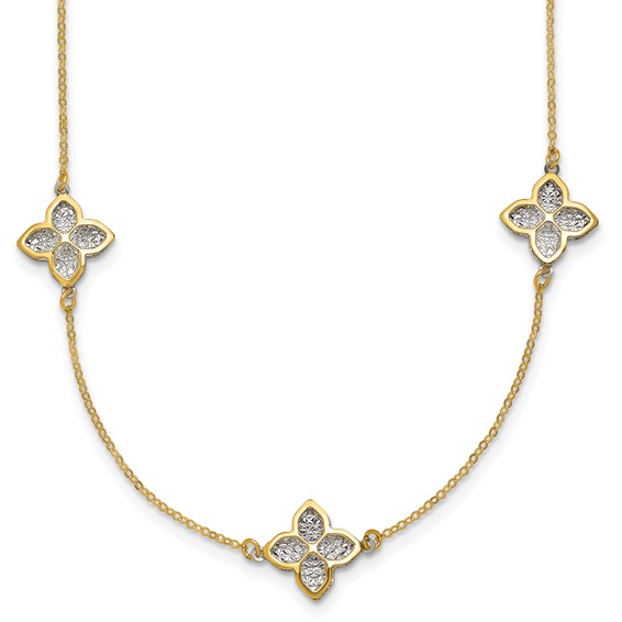 Leslie's 14K Polished w/White Rhodium D/C Clover Station Necklace