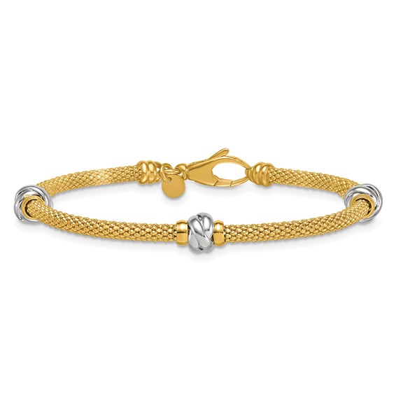 Leslie's 14K with White Rhodium Polished/Textured Knot Station Bracelet