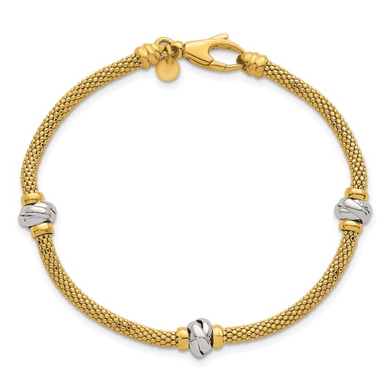 Leslie's 14K with White Rhodium Polished/Textured Knot Station Bracelet