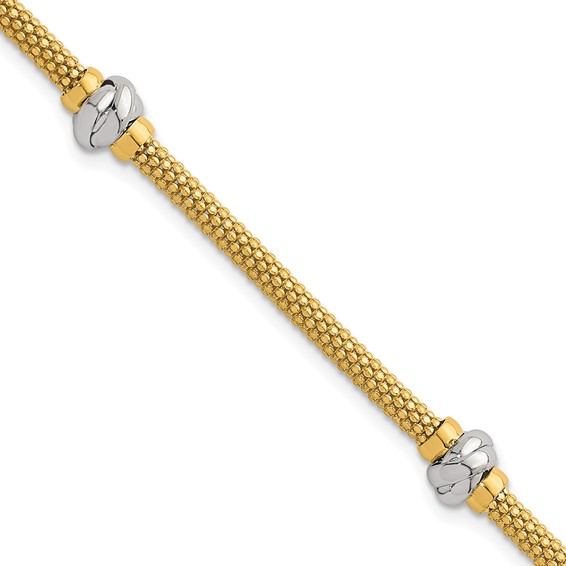 Leslie's 14K with White Rhodium Polished/Textured Knot Station Bracelet