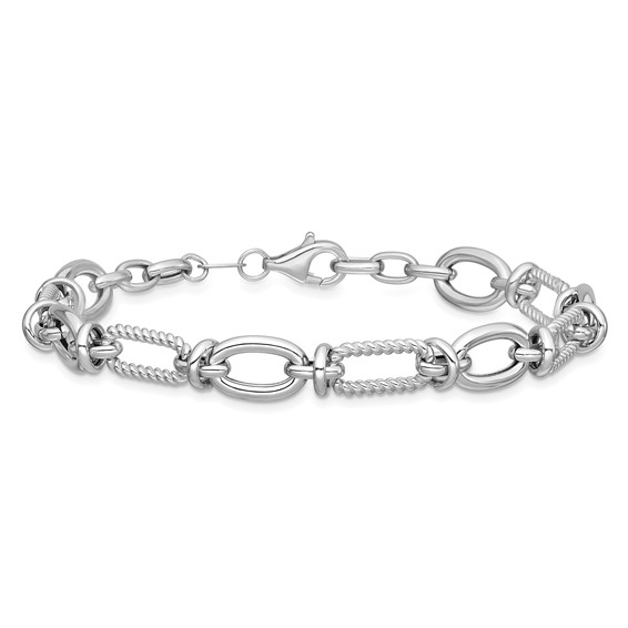 Leslie's 14K White Gold Polished and Twisted Fancy Link Bracelet