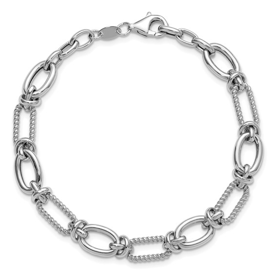 Leslie's 14K White Gold Polished and Twisted Fancy Link Bracelet