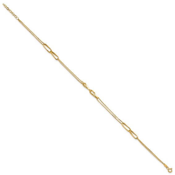 Leslie's 14K Polished 2-Strand Oval Links 10in Plus 1in ext. Anklet