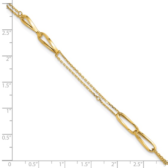 Leslie's 14K Polished 2-Strand Oval Links 10in Plus 1in ext. Anklet