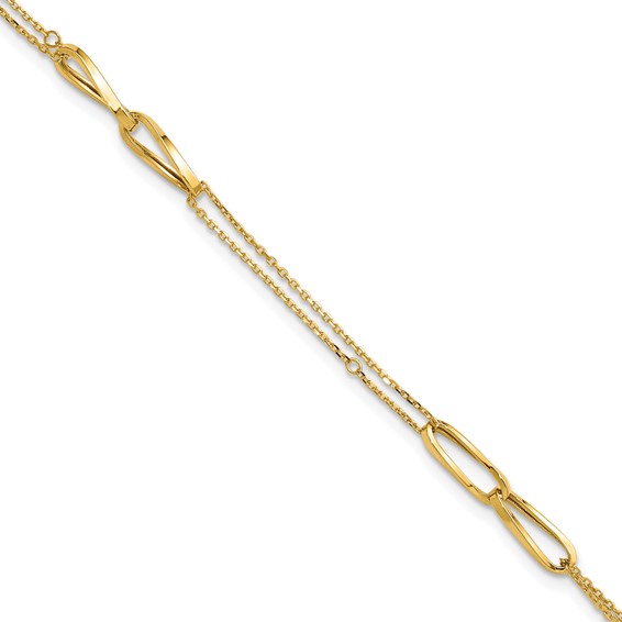 Leslie's 14K Polished 2-Strand Oval Links 10in Plus 1in ext. Anklet