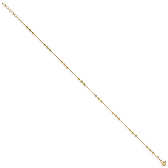 Leslie's 14K Polished and Beaded 10in Plus 1in ext. Anklet