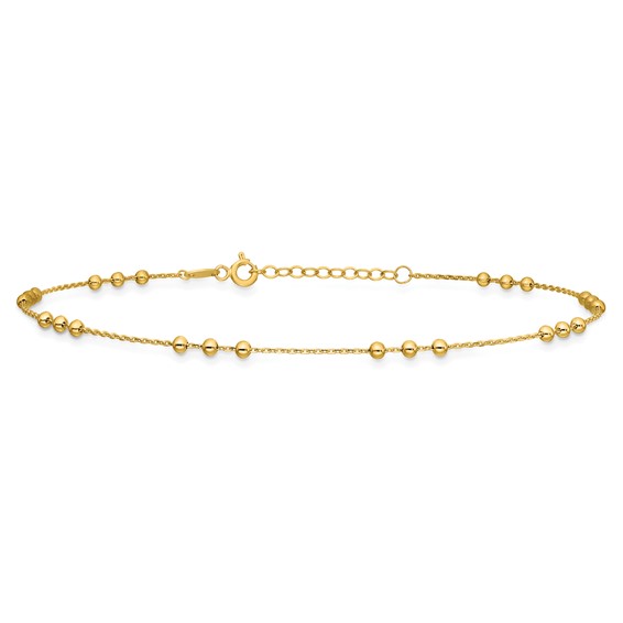 Leslie's 14K Polished and Beaded 10in Plus 1in ext. Anklet