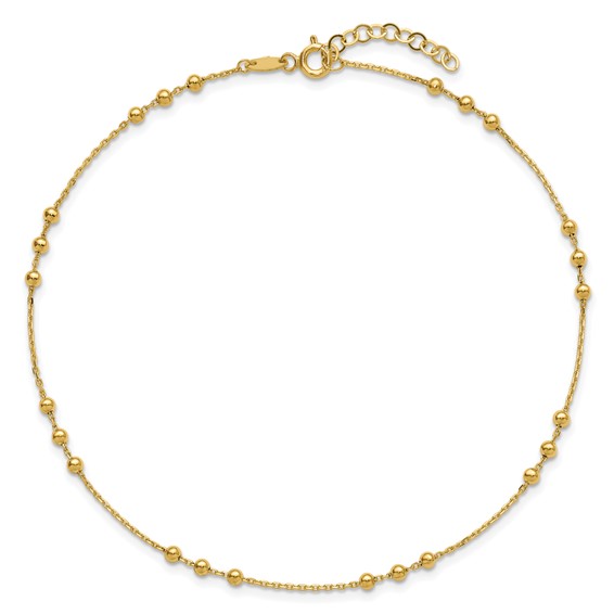 Leslie's 14K Polished and Beaded 10in Plus 1in ext. Anklet