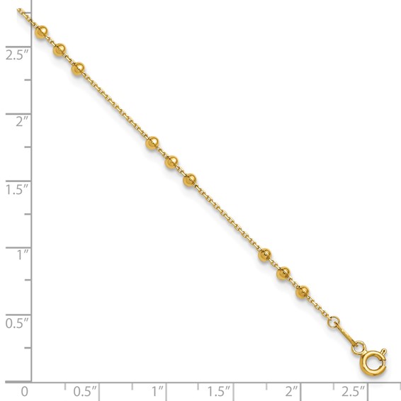 Leslie's 14K Polished and Beaded 10in Plus 1in ext. Anklet