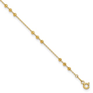 Leslie's 14K Polished and Beaded 10in Plus 1in ext. Anklet