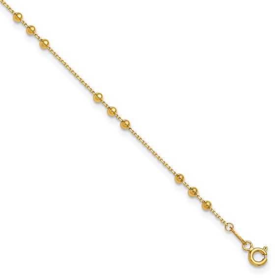Leslie's 14K Polished and Beaded 10in Plus 1in ext. Anklet