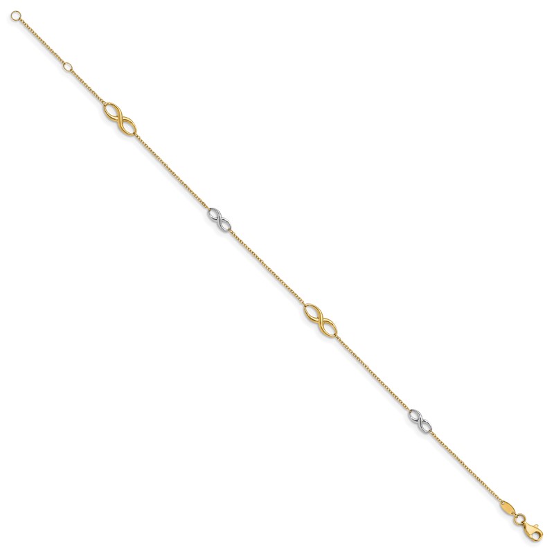 14K Two-tone Polished  w/1in ext. Anklet