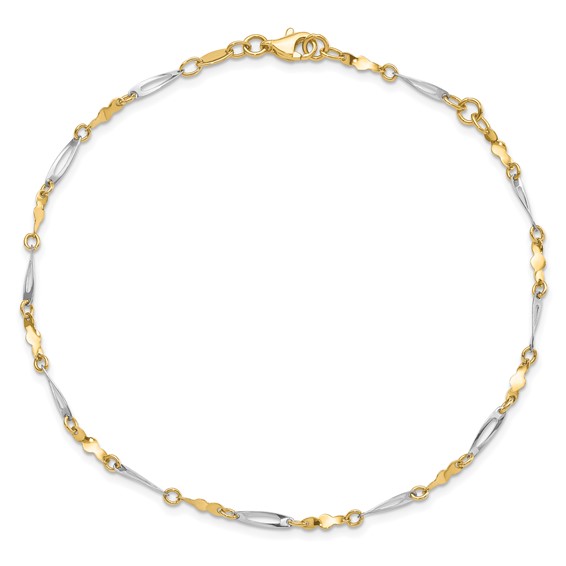 Leslie's 14K Two-tone Polished Fancy Link Anklet