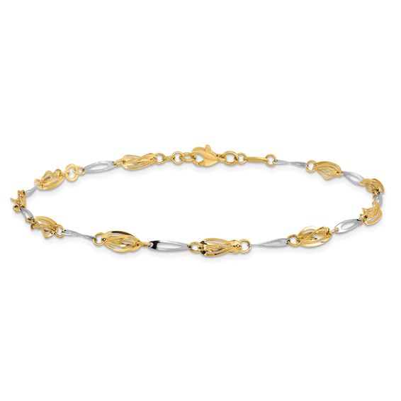 Leslie's 14K Two-tone Polished Fancy Link Anklet