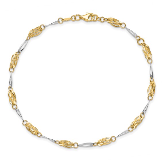 Leslie's 14K Two-tone Polished Fancy Link Anklet