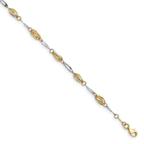 Leslie's 14K Two-tone Polished Fancy Link Anklet
