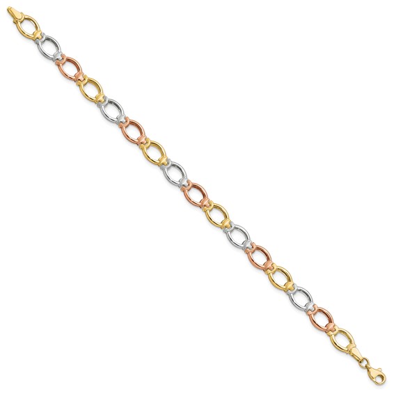 Leslie's 14K Tri-color Polished and Satin Link Bracelet