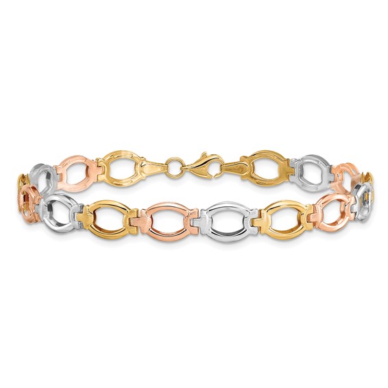 Leslie's 14K Tri-color Polished and Satin Link Bracelet