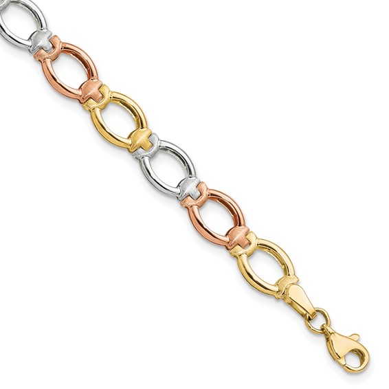 Leslie's 14K Tri-color Polished and Satin Link Bracelet
