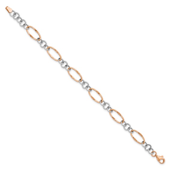 Leslie's 14K Two-tone Rose and White Polished Link Bracelet