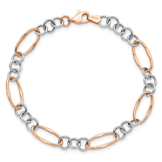 Leslie's 14K Two-tone Rose and White Polished Link Bracelet
