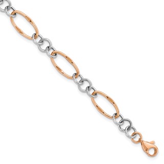Leslie's 14K Two-tone Rose and White Polished Link Bracelet