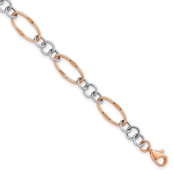 Leslie's 14K Two-tone Rose and White Polished Link Bracelet